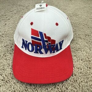 Norway‎ Hat Nu Image Adjustable White Red Blue 3D Spellout Over Flag Cap NOS NWT